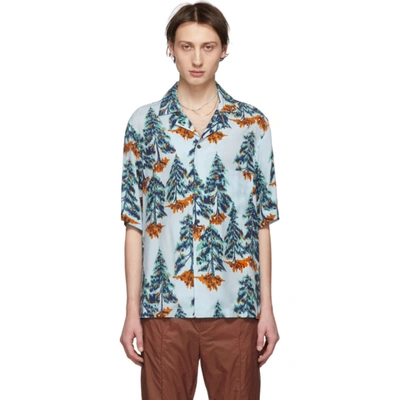Acne Studios Pine-print Short-sleeved Crepe Shirt In Pale Blue/orange