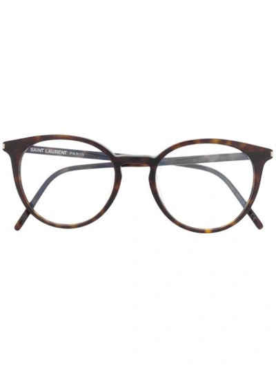 Saint Laurent Round Frame Glasses In 棕色