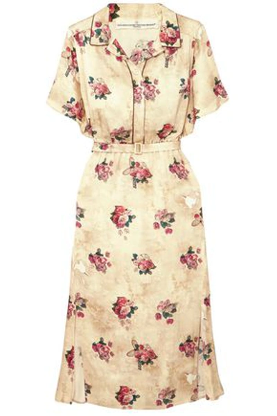 Golden Goose Deluxe Brand Woman Floral-print Satin Midi Shirt Dress Beige