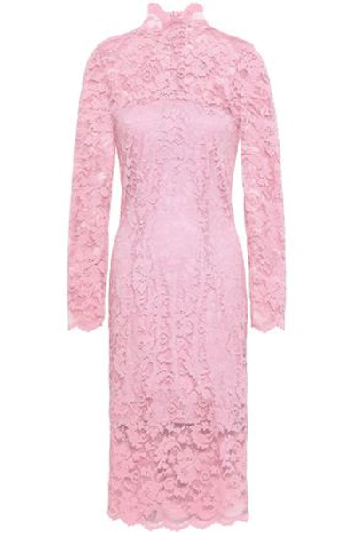 Ganni Woman Lace Turtleneck Dress Baby Pink