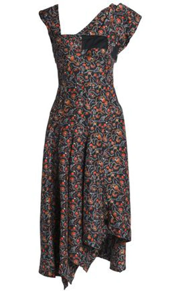 Isabel Marant Asymmetric Printed Silk Dress In Charcoal