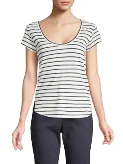 Theory Striped Linen-blend Tee In White Black