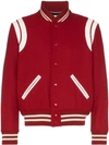 Saint Laurent Teddy Stretch Wool Varsity Jacket In Red