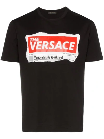 Versace Newspaper Logo Print T-shirt In Black