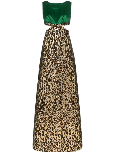 Miu Miu Leopard Print Cutout Duchess Silk Gown - Gold