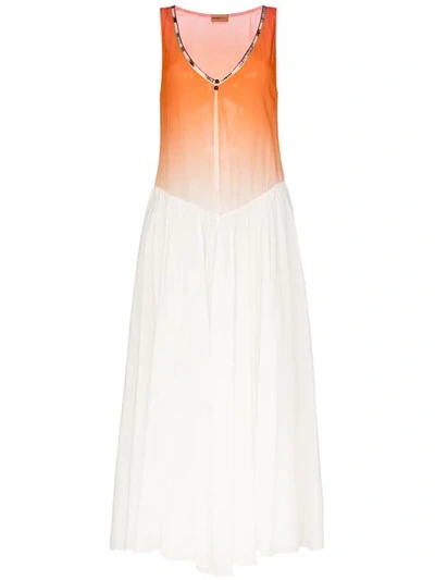 Missoni Sleeveless Zig Zag Trim Cotton Dress In Orange