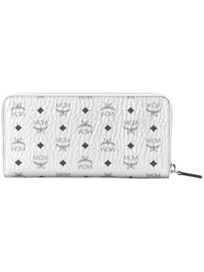 Mcm Logo Print Wallet In Silver