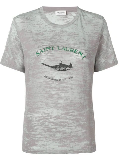 Saint Laurent Printed Cotton-blend T-shirt In 1470 Gris Chine/noir/vert