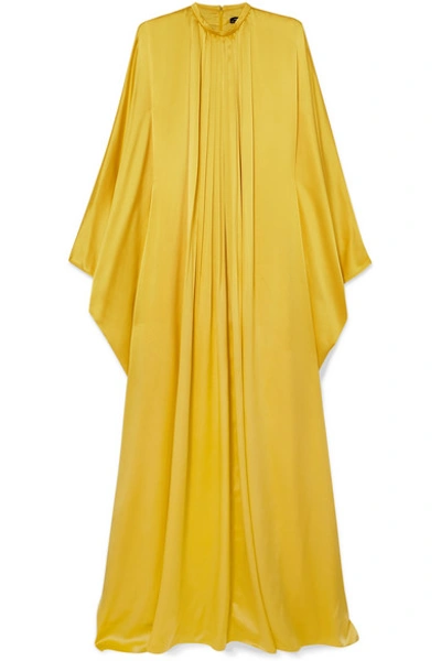 Andrew Gn Pleated Silk-satin Gown In Yellow
