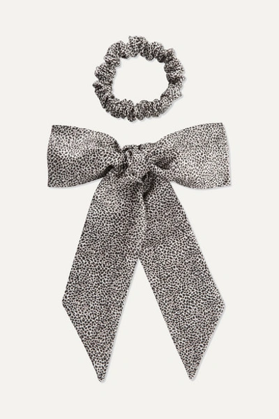 Slip Leopard-print Silk Ribbon And Hair Tie Set - Leopard Print
