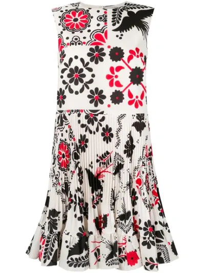 Red Valentino Printed Sleeveless Pleated Silk Crepe De Chine Dress In Neutrals