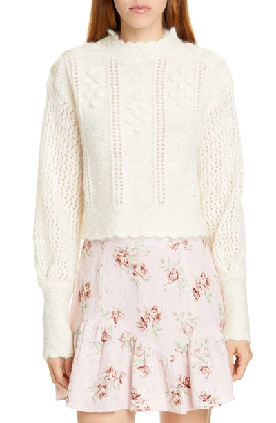 Loveshackfancy Persephone High-neck Cropped Mohair Sweater In Cream Puff