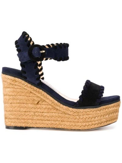 Jimmy Choo Abigail 100 Black And Navy Mix Suede Chunky Wedges With Whipstitching In Black/navy Mix