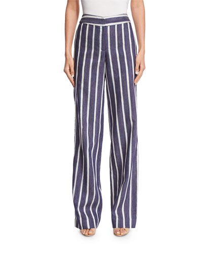 blue white striped trousers