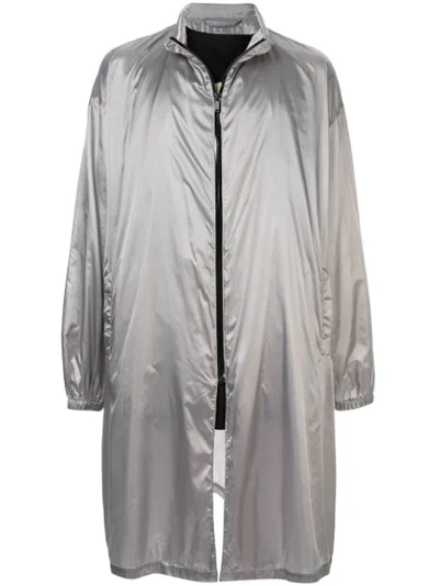 Raf Simons Silver Reversible Hooded Shell Coat In 00080 Grey