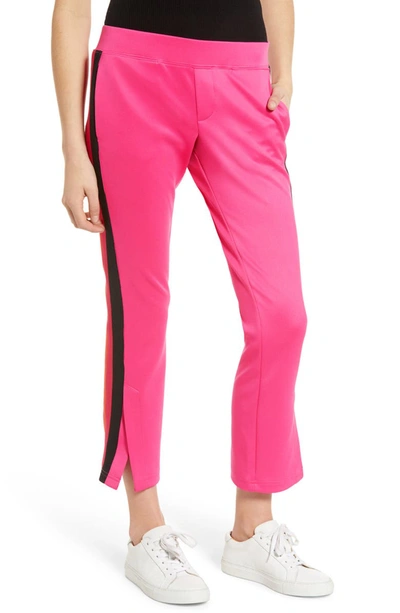 Pam & Gela Cropped Flare Track Pants W/ Side Stripes In Rouge Pink