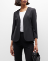 Theory Lindrayia Open-front 3/4-sleeve Traceable Wool Suiting Jacket In Black