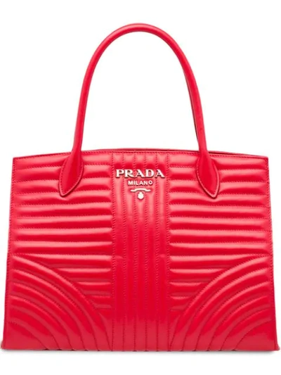 Prada Diagramme Leather Handbag - Red