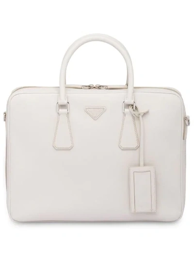 Prada Saffiano Leather Briefcase In White