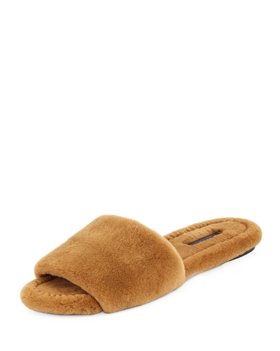 The Row Ellen Flat Mink Fur Slide Sandals In Brown