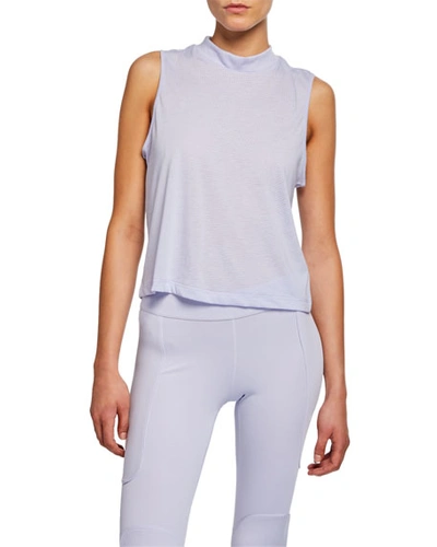 Nike Dri-fit Mock-neck Sleeveless Cropped Burnout Top In Purple/white