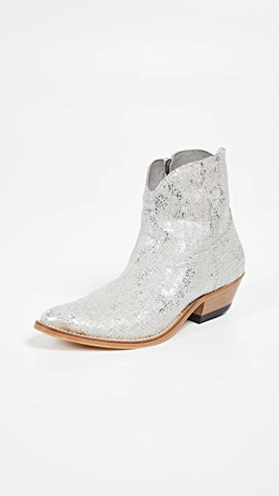 Golden Goose Young Sparkles Sequined Western Boots In Silver Glitter