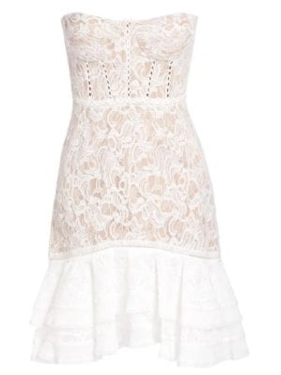 Jonathan Simkhai Strapless Multimedia Bustier Lace Ruffle Cocktail Dress In White
