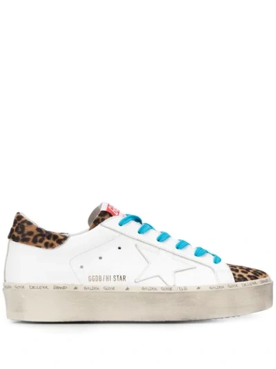 Golden Goose Hi Star Leather & Leopard Platform Sneakers In White/leopard