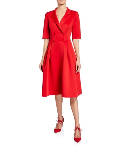 Badgley Mischka Elbow-sleeve Double-breasted Scuba Dress In Red