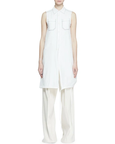 Proenza Schouler Long Sleeveless Button-front Blouse In White
