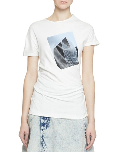 Proenza Schouler Short-sleeve Building Patch Twisted T-shirt In White/blue