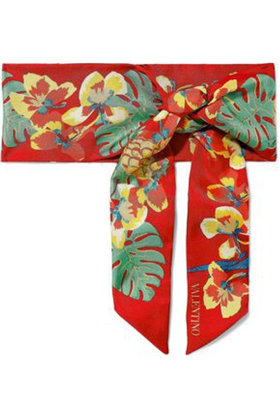 Valentino Woman Floral-print Silk-twill Scarf Red