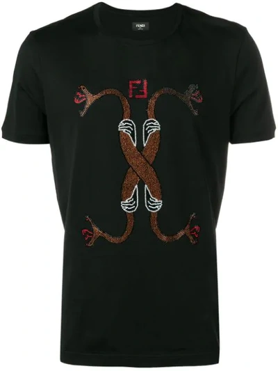 Fendi Crystal Snake T-shirt In F0qy3-black+red