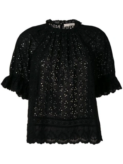 Ulla Johnson Perforated Floral Blouse In Black