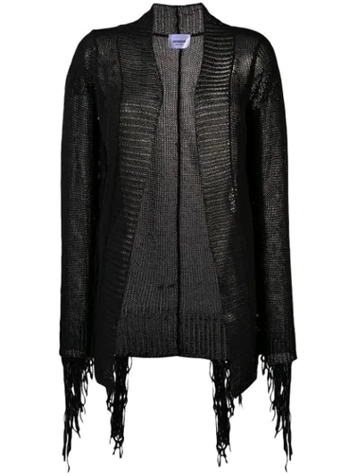 Dondup Fringed Open Knit Cardigan In Black