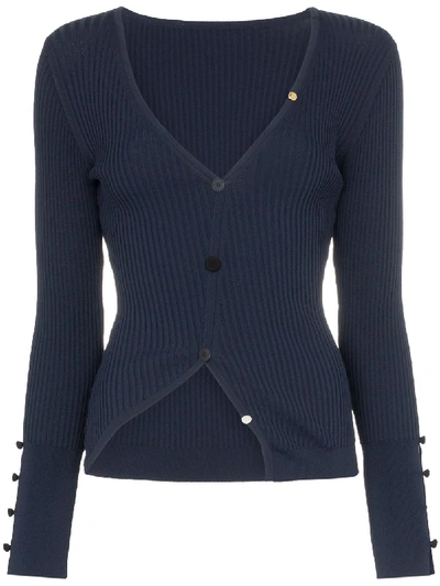 Jacquemus Tordu Asymmetric Knitted Cardigan In Navy