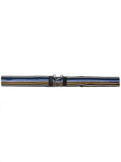 Prada Striped Clasp Buckle Belt In Black