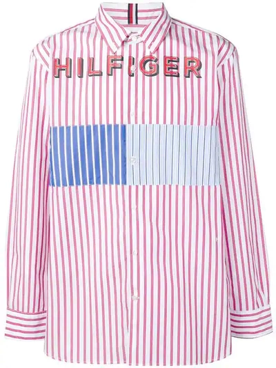 Tommy Hilfiger Logo Print Striped Shirt In Pink