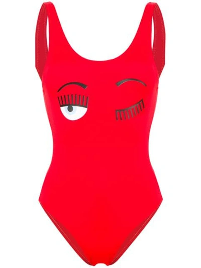 Chiara Ferragni One-piece Swimsuit With Eyes Flirting Logo In Red