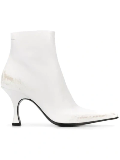 Mm6 Maison Margiela Distressed Ankle Boots In White