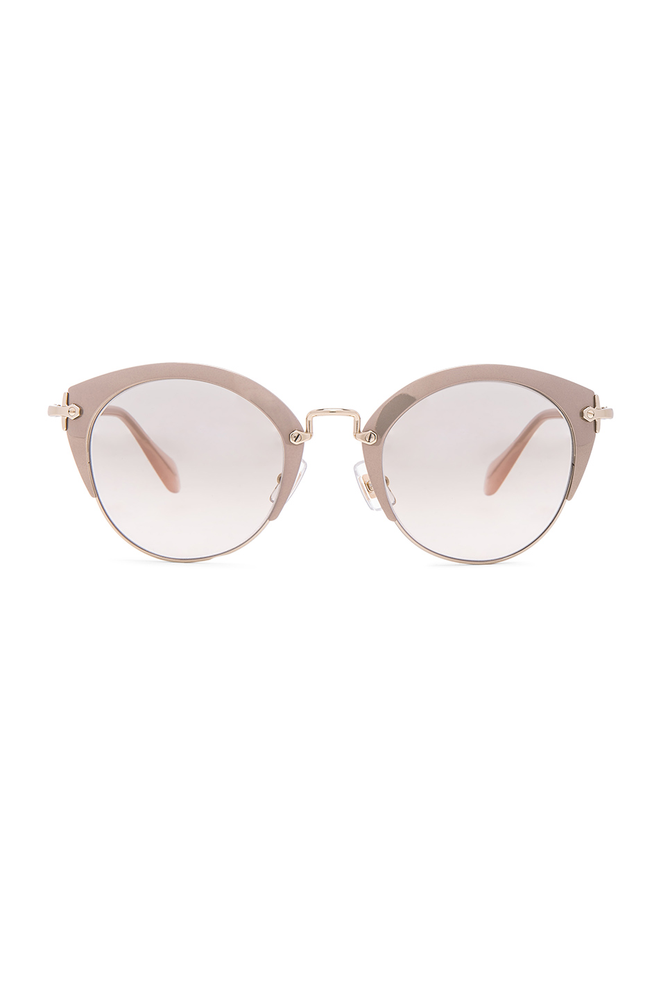 Miu Miu Round Cat Eye Sunglasses In Mirror Pink And Pale Gold Modesens 9106