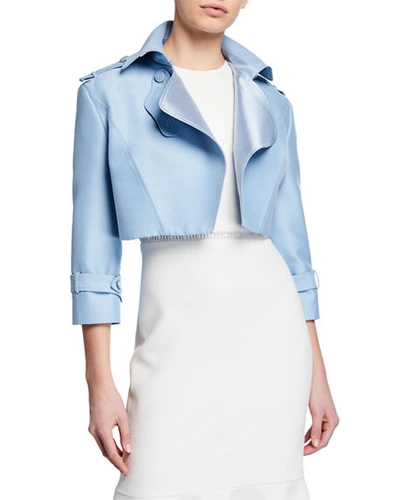Atelier Caito For Herve Pierre 3/4-sleeve Silk-wool Cropped Jacket In Light Blue