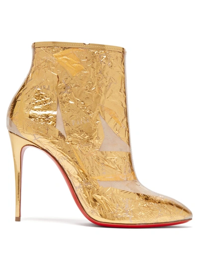 Christian Louboutin Booty Cap 100 Pvc And Metallic Crinkled-foil Ankle Boots In Gold