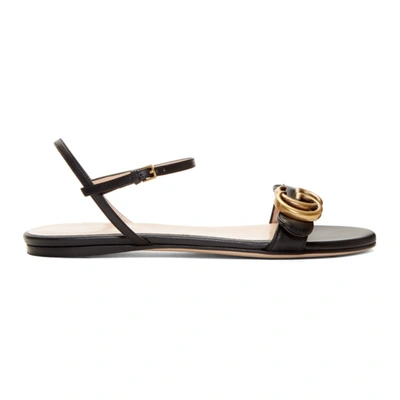 Gucci Marmont Logo-embellished Leather Sandals In Black