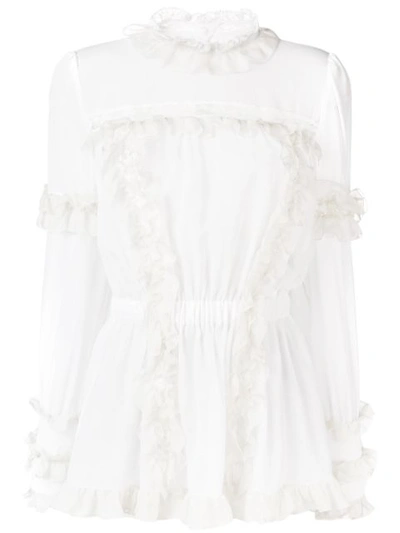 Dolce & Gabbana Ruffled Lace-insert Silk-blend Blouse In White