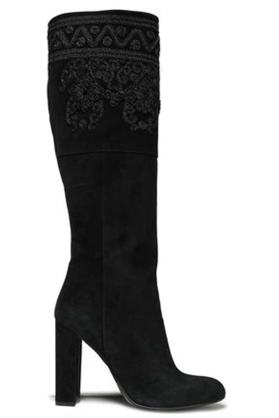 Etro Woman Embroidered Suede Knee Boots Black
