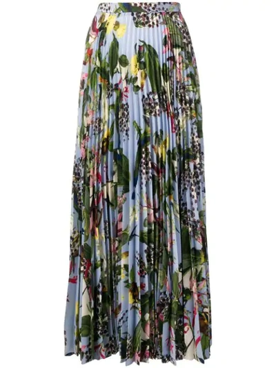 Erdem Floral Pleated Skirt In Blue