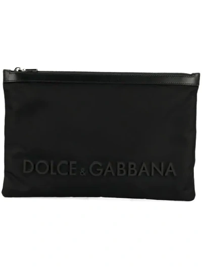 Dolce & Gabbana Rubber Logo Pouch In Black