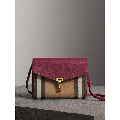 Burberry Small Leather And House Check Crossbody Bag In Berry Pink