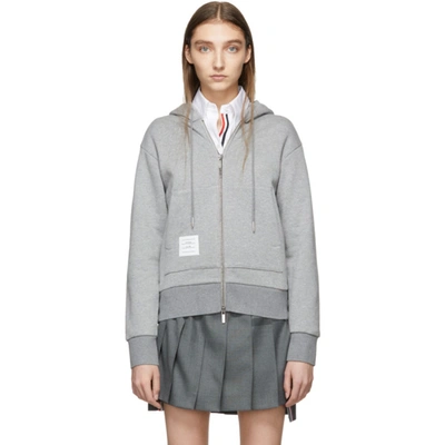 Thom Browne Center-back Stripe Zip-up Hoodie In Light Grey